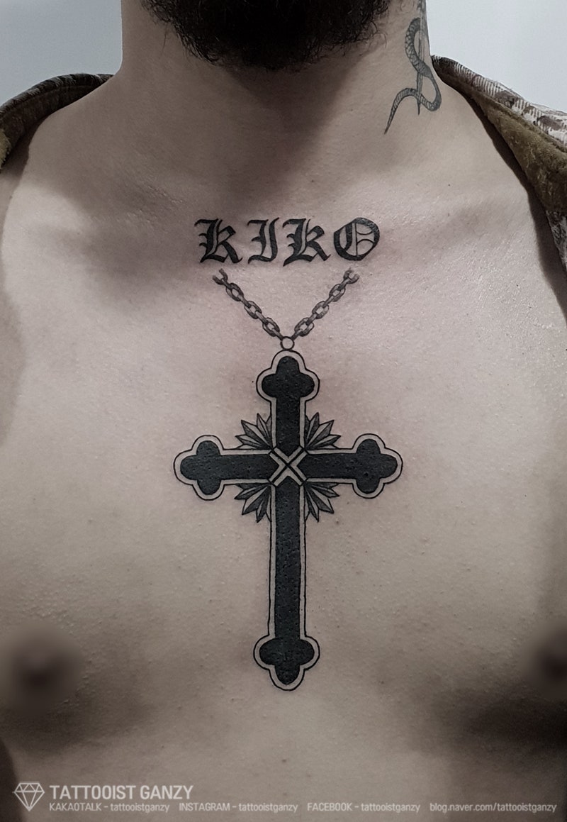 십자가 목걸이 타투 작업 후기 : 네이버 블로그, image size:800x1159