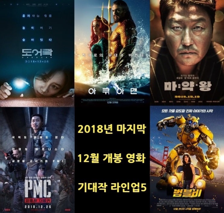  2018년 12월 개봉 예정 영화 라인업(도어락, 마약왕, 아쿠아맨, PMC 더벙커,범블비)