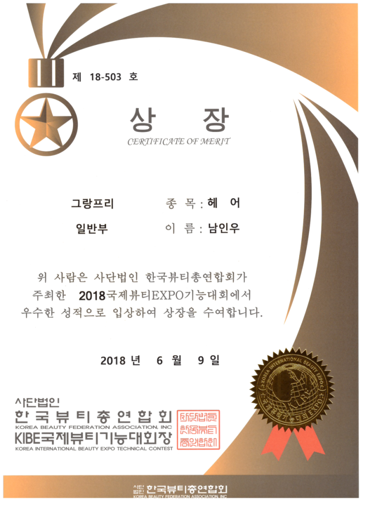 2018 국제 뷰티 엑스포 기능 대회, 그랑프리, 헤어, 남인우, 닥터포헤어 2018 국제 뷰티 엑스포 기능 대회, 그랑프리, 헤어, 남인우, 닥터포헤어