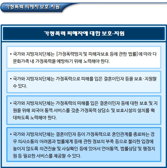 다문화가족 지원 기본계획 및 지원사항