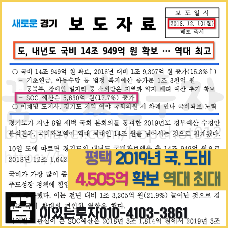 평택시 내년 국, 도비 예산 4505억 확보 (2019년 평택 국비, 도비, 평택땅, 평택 토지 투자)