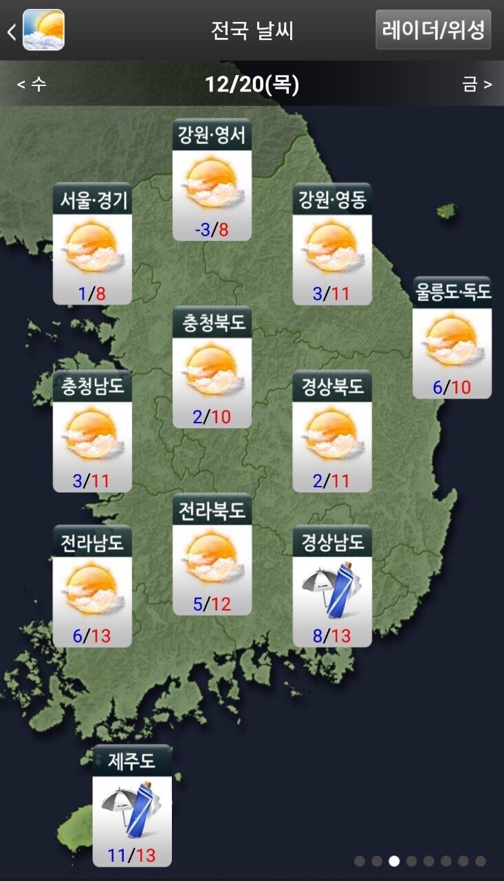  오늘의 전국 날씨 예보 기상정보 뉴스