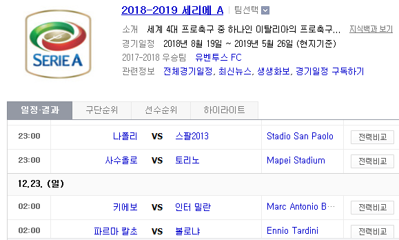 2018.12.22 세리에A (나폴리 vs 스팔2013 사수올로 vs 토리노 키에보 vs 인터밀란 파르마 칼초 vs 볼로냐 유벤투스 vs AS로마) 2018.12.22 세리에A (나폴리 vs 스팔2013 사수올로 vs 토리노 키에보 vs 인터밀란 파르마 칼초 vs 볼로냐 유벤투스 vs AS로마)
