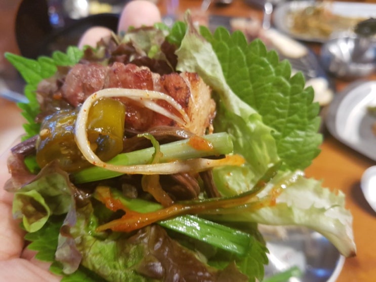  분당 정자동 맛집 고기의즐거움. 고사리와 오겹살과 한라산의 조화.