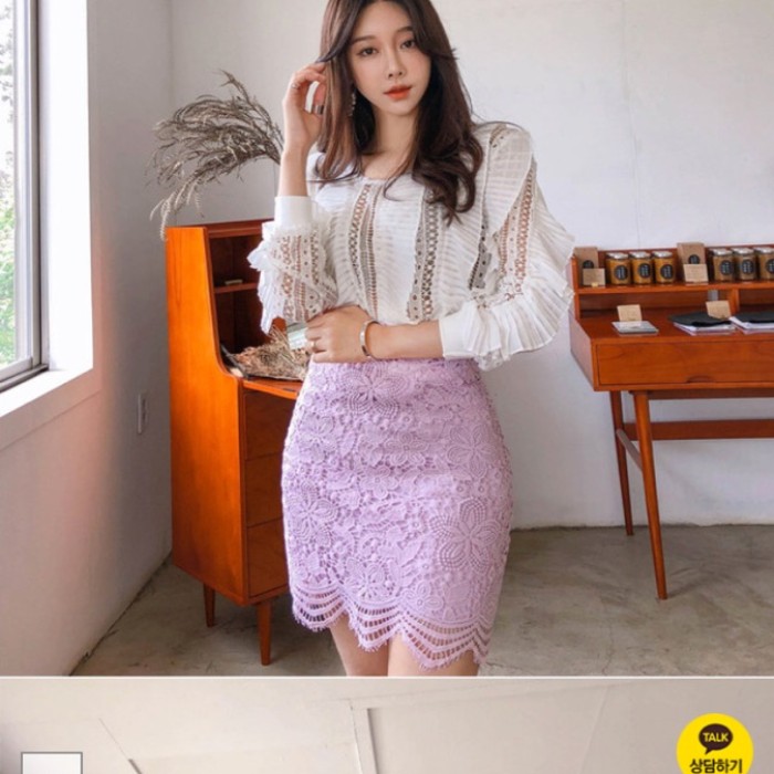 번개장터 마이바니 품절상품 연보라 퍼플 핑크 레이스 미디 치마 스커트 시스루