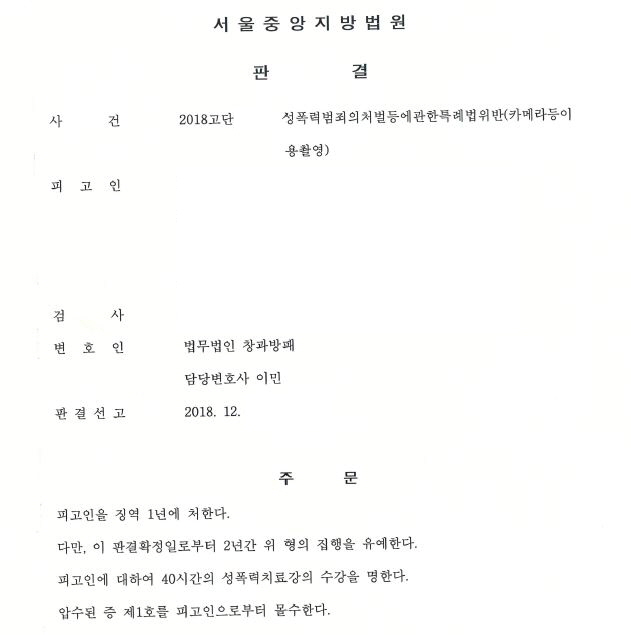  동성(남자남자) 120여회 카메라등이용촬영죄  집행유예 사례입니다