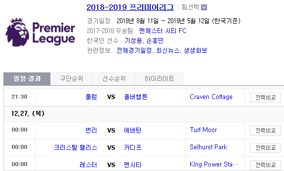 2018.12.26 EPL(프리미어리그) (풀럼 vs 울버햄튼 번리 vs 에버턴 크리스탈팰리스 vs 카디프 레스터 vs 맨시티) 2018.12.26 EPL(프리미어리그) (풀럼 vs 울버햄튼 번리 vs 에버턴 크리스탈팰리스 vs 카디프 레스터 vs 맨시티)