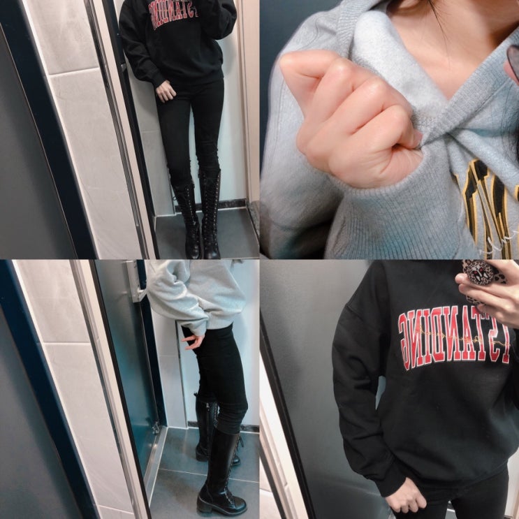  기모맨투맨 착샷 스파오 블랙세일때 핵득템 완죠니 예뿌쟈나!!