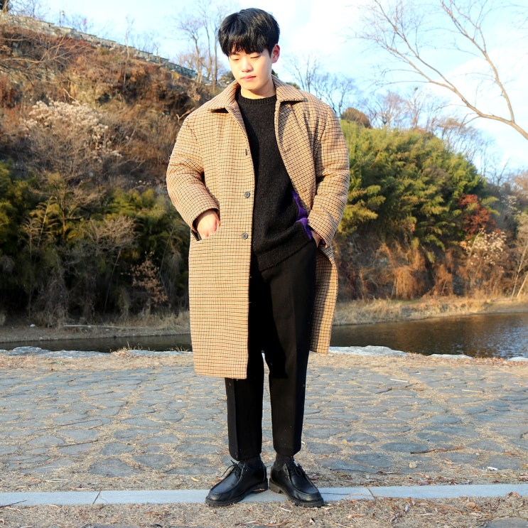  남자 체크코트코디 지플리시 깔끔하네