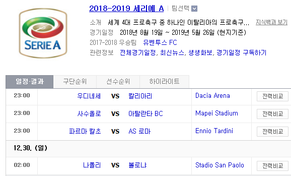 2018.12.29 세리에A (우디네세 vs 칼리아리 사수올로 vs 아탈란타 파르마 vs AS로마 나폴리 vs 볼로냐 AC밀란 vs 스팔) 2018.12.29 세리에A (우디네세 vs 칼리아리 사수올로 vs 아탈란타 파르마 vs AS로마 나폴리 vs 볼로냐 AC밀란 vs 스팔)