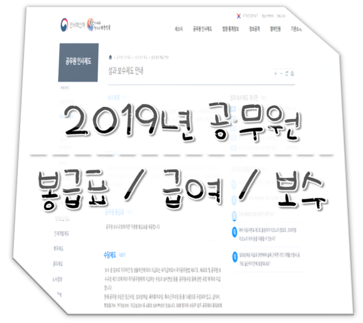  2019년 공무원 봉급표 / 급여 / 보수