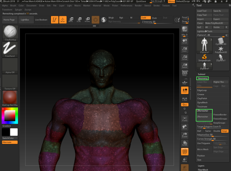 [zbrush] Zremesher로 폴리곤 재분배하기.