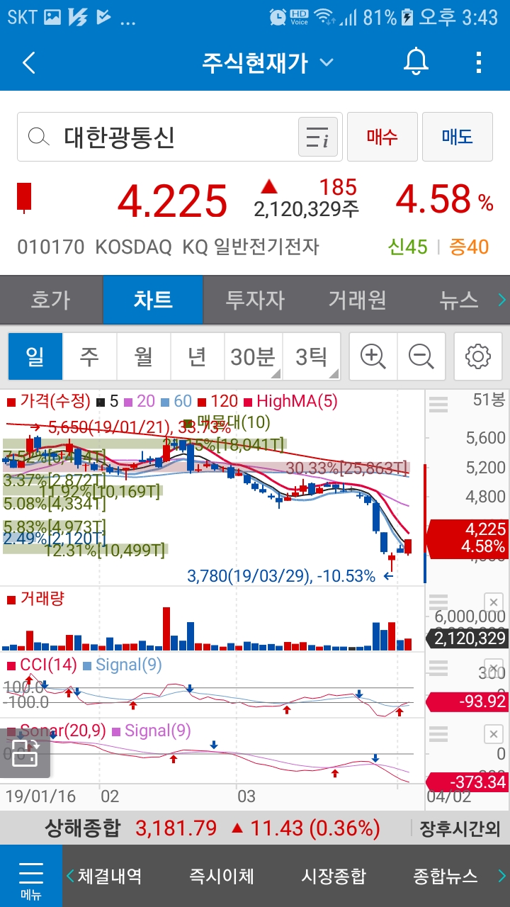  대한광통신(010170)주가