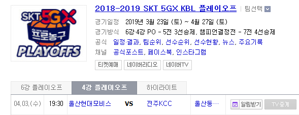 2019.04.03 KBL(남자농구) 4강 플레이오프 1차전 (울산현대모비스 전주KCC) 2019.04.03 KBL(남자농구) 4강 플레이오프 1차전 (울산현대모비스 전주KCC)