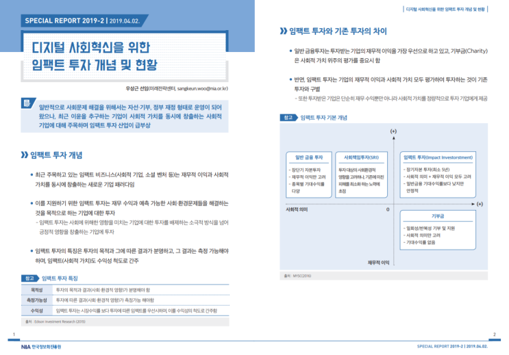  [한국정보화진흥원][스페셜리포트 2019-2] 디지털 사회혁신을 위한 임팩트 투자 개념 및 현황