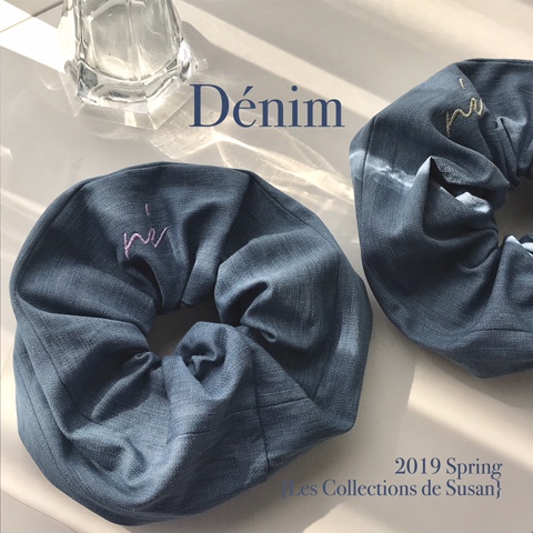  [NÉ/네acc/신제품5%할인] { Les Collections de Susan } # 4 데님 스크런치 Dénim Scrunchie(2 types)