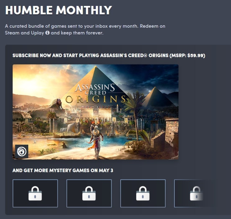  험블번들 4월 Humble Monthly 선공개 게임 = 어쌔신크리드 오리진