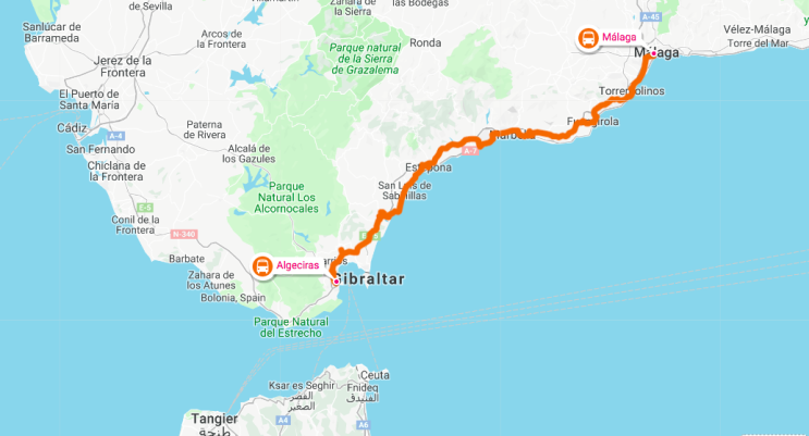 모로코&스페인 여행 prologue 탕헤르-타리파-알헤시라스 페리 이동 경로 및 시간표