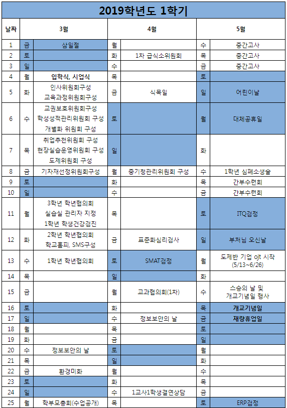  [컴세바] 서울컨벤션고등학교 학사일정 안내 - 인천 연수구 컴퓨터학원 컴세바 써니랩