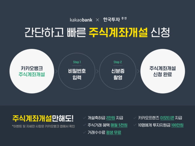  카카오뱅크 한국투자증권 주식계좌 개설 2만원 이벤트
