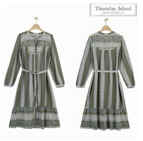  ♥쿠팡  썰스데이아일랜드 보더 프린트 로브 원피스(T192MOP133W)   [153,300원]