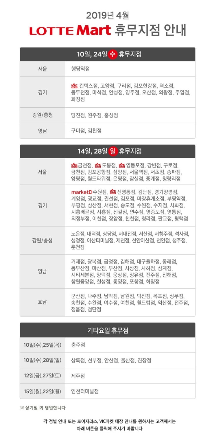  4월 롯데마트 휴무일 마트몬 등록 안내 드려요.