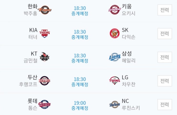 2019.04.12 KBO(프로야구) ( 한화 키움 | 기아 SK | KT 삼성 | 두산 LG | 롯데 NC )