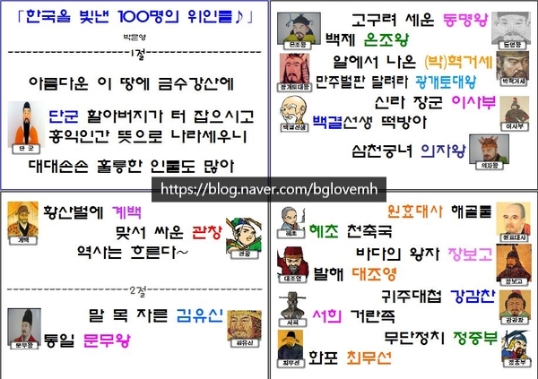  엄마표 한국을 빛낸 100명의 위인들 가사집 만들기