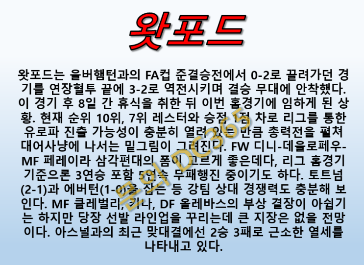  왓포드 아스날 4월16일 프리미어리그 기세의 유지