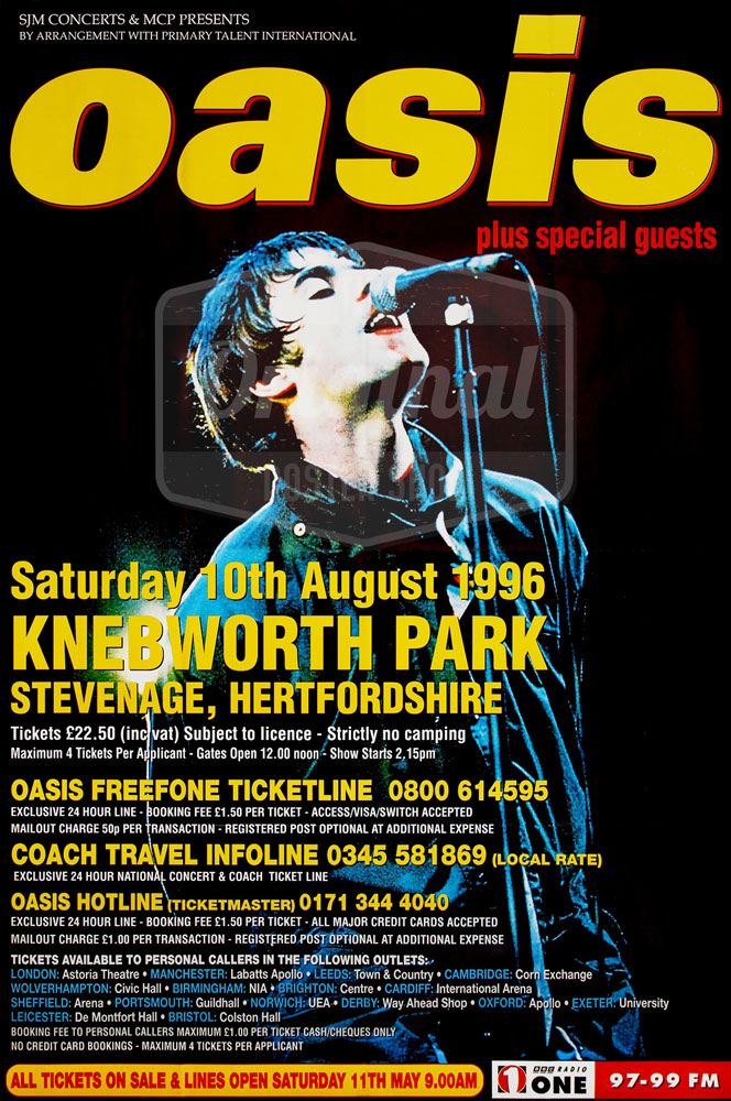  오아시스 역대 공연 - Knebworth Park (1996. 12만 5천 명) / 밴드 투어 중단 선언 이후 웸블리 스타디움 공연 진행