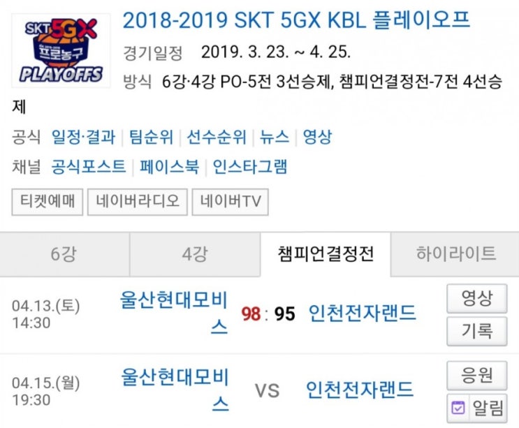 2019.04.15 KBL(남자농구) 챔피언결정전 2차전 (울산현대모비스 인천전자랜드) 프리뷰 2019.04.15 KBL(남자농구) 챔피언결정전 2차전 (울산현대모비스 인천전자랜드) 프리뷰