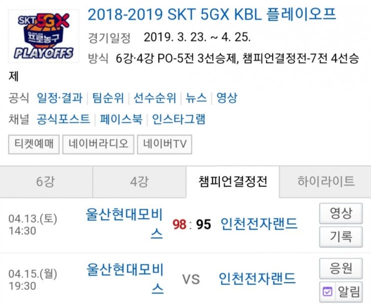 2019.04.15 KBL(남자농구) 챔피언결정전 2차전 (울산현대모비스 인천전자랜드) 프리뷰