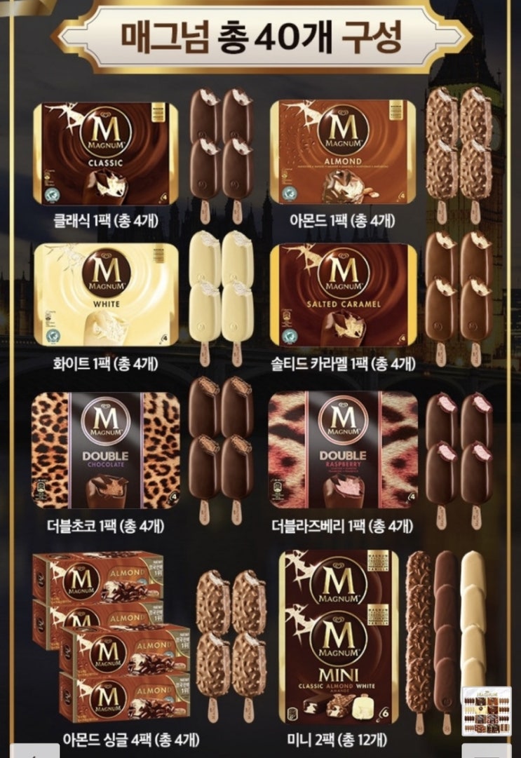  매그넘 아이스크림 8종 40개 홈쇼핑 내돈주고 사먹기 대만족