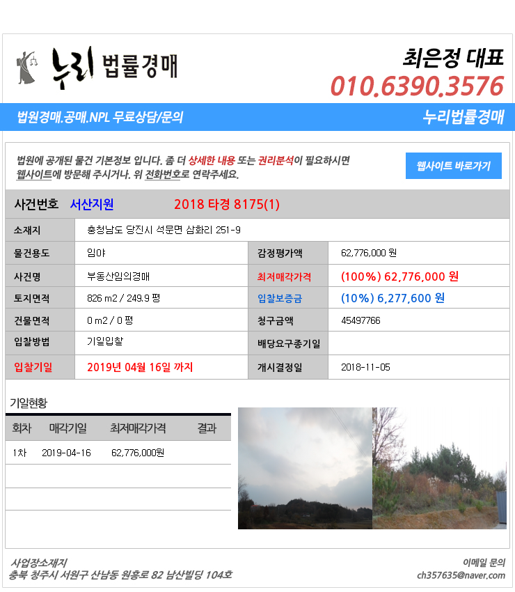  [법원경매물건정보] 충청남도 당진시 석문면 삼화리 251-9 당진시석문면임야법원경매
