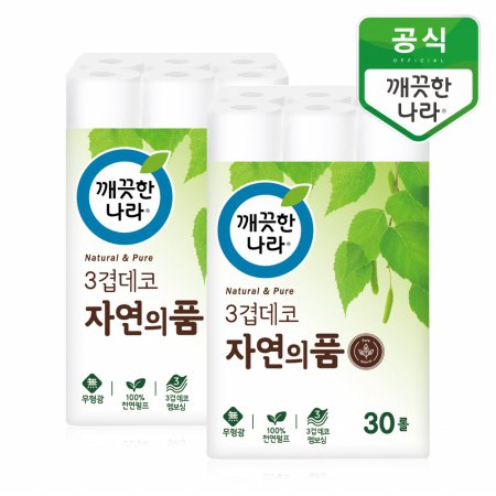  [한정특가] [깨끗한나라] (무료배송) 자연의품 3겹 화장지 25m 30롤 x 2팩