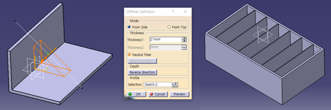  [카티아] 파트 디자인 스티프너 기능 소개 (CATIA Part Design Stiffener)
