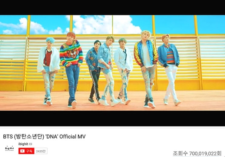  방탄소년단(BTS)" 'DNA' MV 7억뷰 돌파!... 그리고 'FAKE LOVE' MV 5억뷰 돌파!