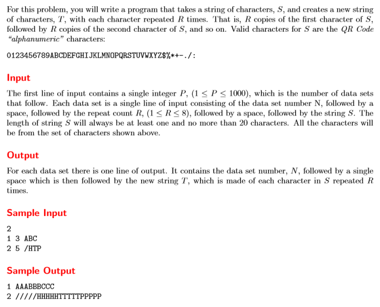  [ACM ICPC 2011 기출, 백준 2675번] 문자열 반복 (repeating character) 문제 해설 및 풀이 (Java, C++) 다양한 풀이 방법