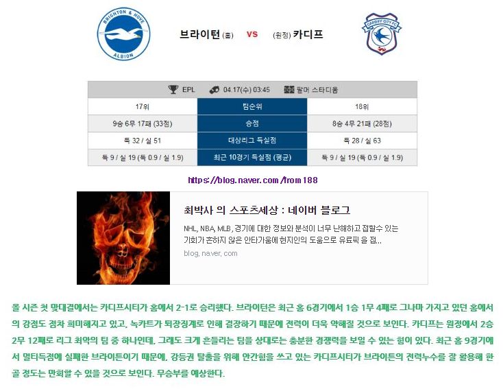 2014-4-17 해외축구 EPL 브라이턴 카디프시티 팔머스타디움