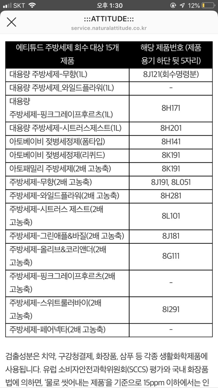  에티튜드 주방세제,젖병세정제 유해성분(MIT)검출!_해당제품 리스트 공유!!