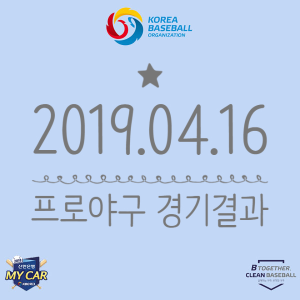 [KBO 2019시즌 04월 16일 경기] 프로야구결과 (MOM : 안우진)