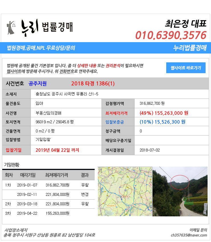  충청남도공주시사곡면임야 충청남도 공주시 사곡면 유룡리 산1-5  대법원경매정보