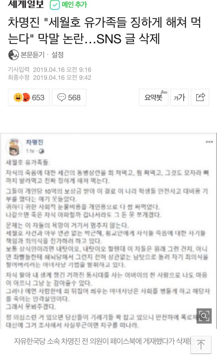  에이미가 차명진을 덮네, 네이버와 다음의 세월호 댓글