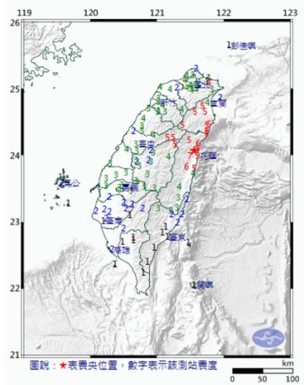 대만 화롄서 규모 6.1 지진?