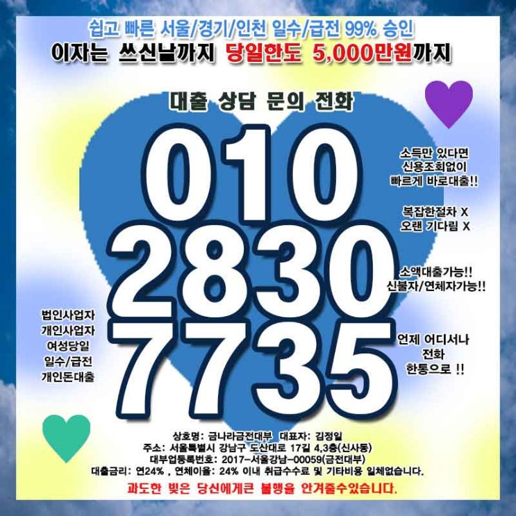  화성일수 동대문급전 대출 여성 개인 소액 당일 사업자 자영업자 필수 정보입니다.