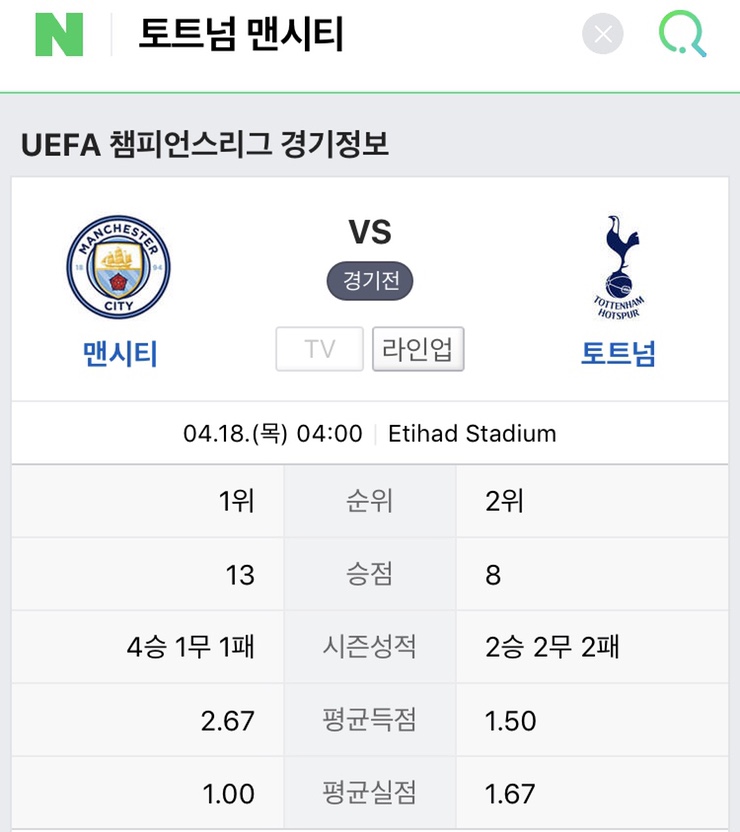  챔피언스리그 8강 2차전, 토트넘 vs 맨시티 [자야되니 아쉬워]