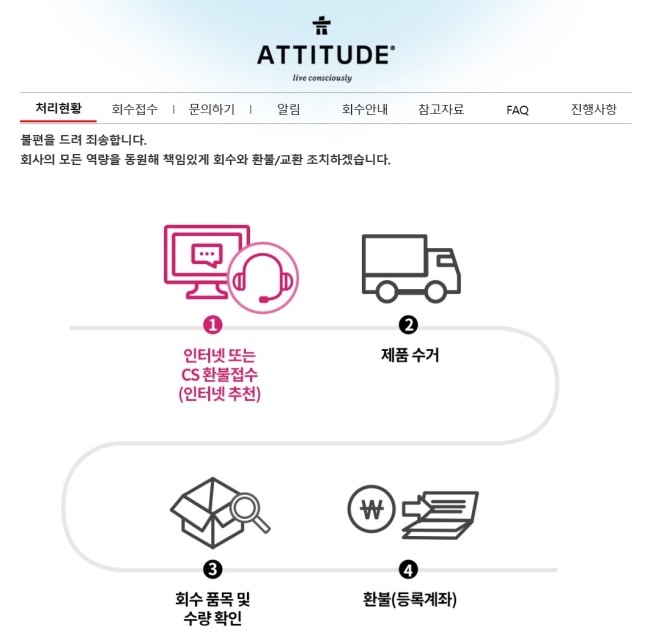  에티튜드 주방세제 회수대상 환불 접수방법 쁘띠엘린 