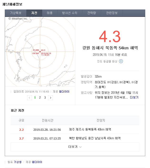 [긴급속보] 4월 19일 11시 16분 강원도 지진 발생  지진 전조현상 알아두기!