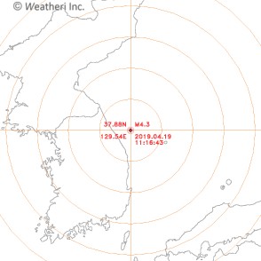 강원 동해 북동쪽 54km 규모 4.3 지진