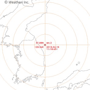  강원 동해 북동쪽 54km 규모 4.3 지진